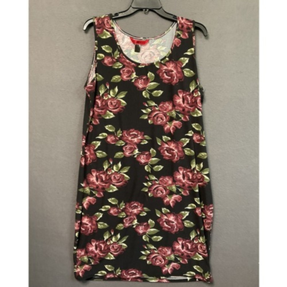 Hot Kiss Dress‎ Womens Large Black Red Rose Floral Sleeveless Tank Casual Summer